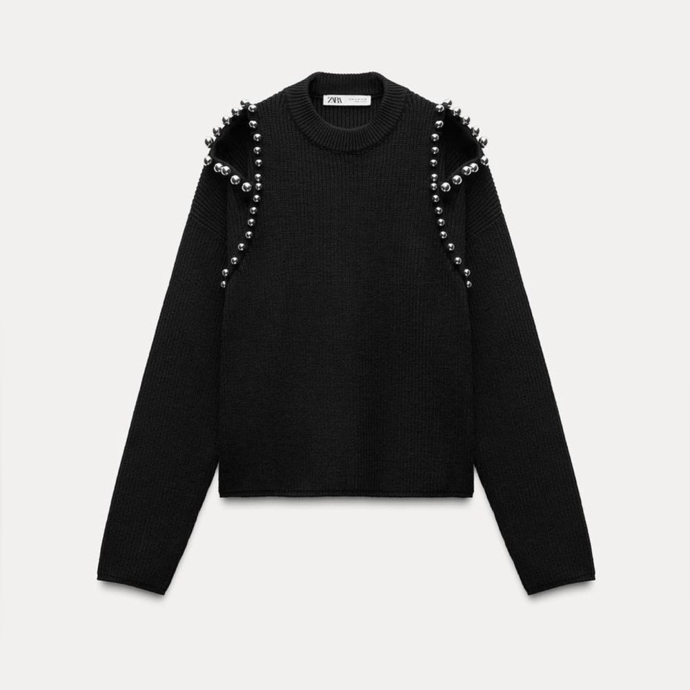 ZARA Pearl Detail Cold Shoulder Sweater – Size Small – Worn 1x